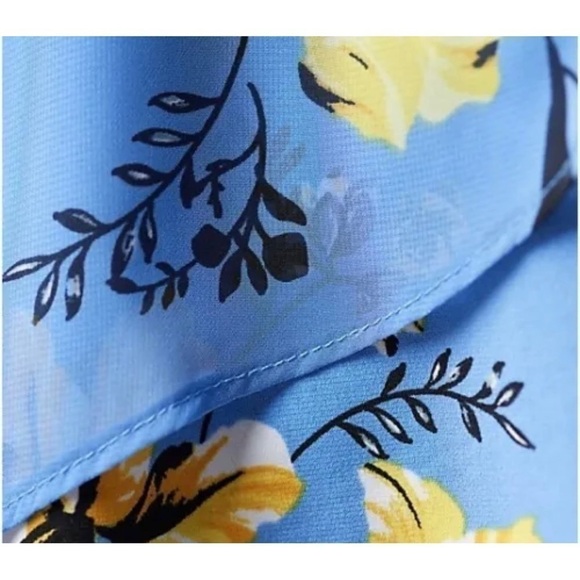 Susan Graver Womens Sz XL Blue Yellow Floral Print Layered Knit Tunic Top Blouse - Picture 6 of 11